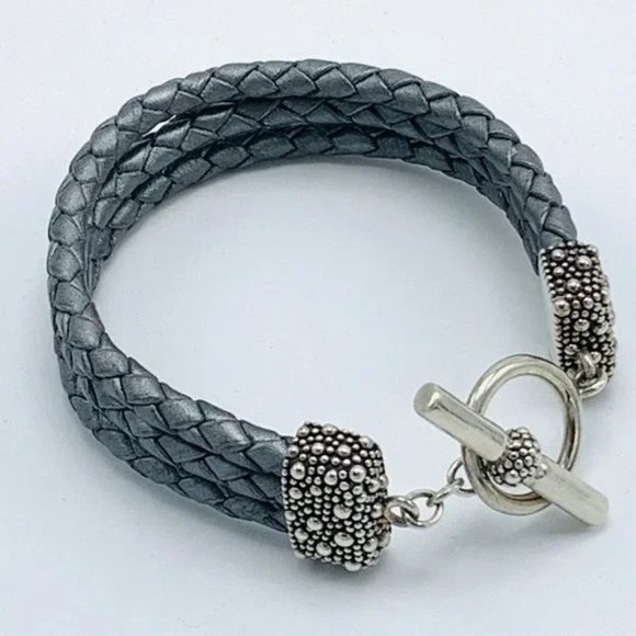 NIB MICHAEL DAWKINS Starry Night Gray Leather Sterling Silver Toggle Bracelet - Picture 1 of 5
